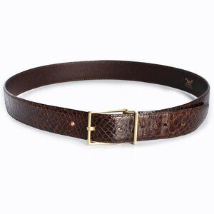 Bosca Belt Mens Caiman Glossy Croc Alligator Exotic Skin Gold Buckle